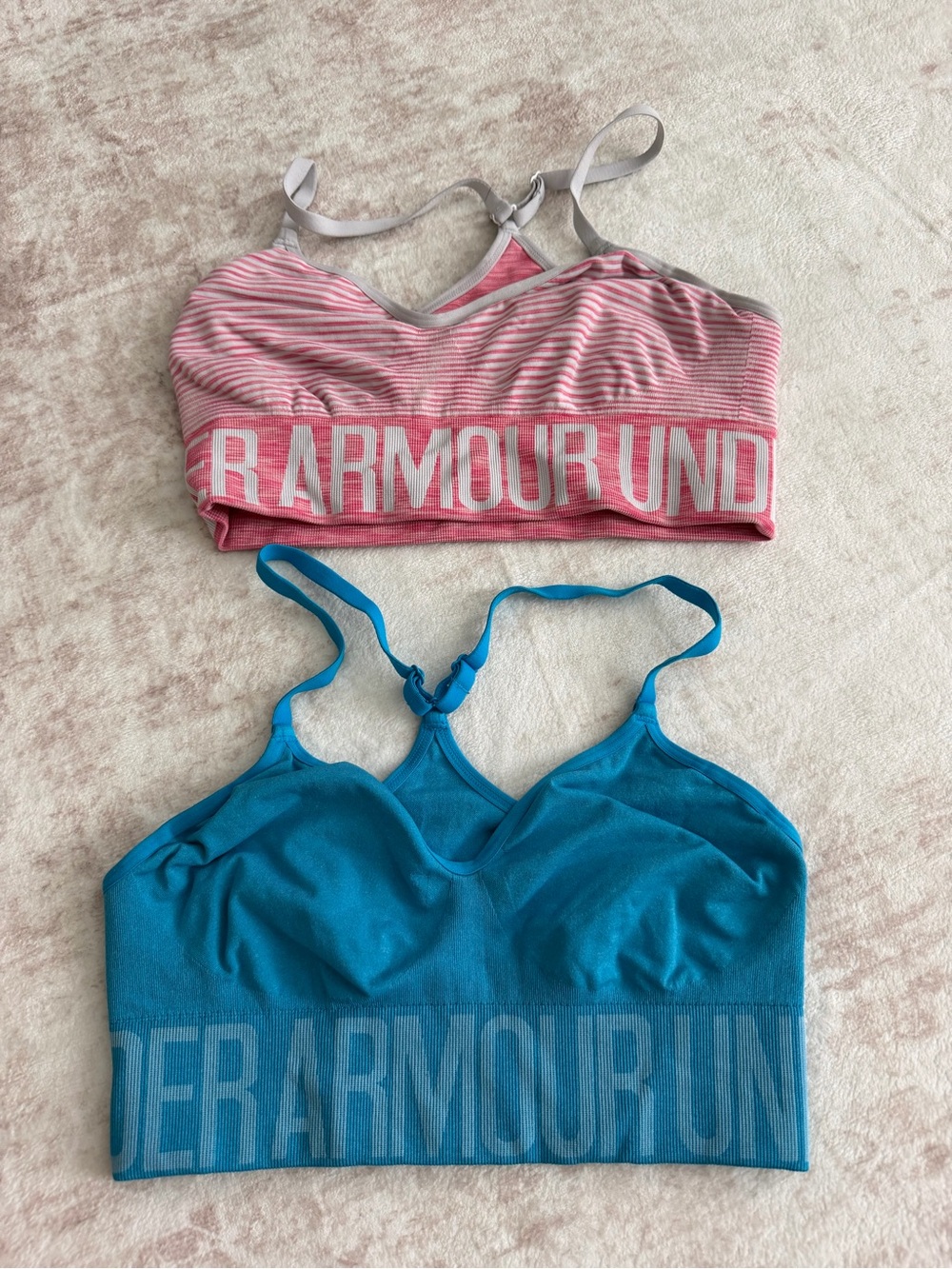 UNDER ARMOUR - Pink Striped & Teal Sports Bras Set of 2 - Women’s M